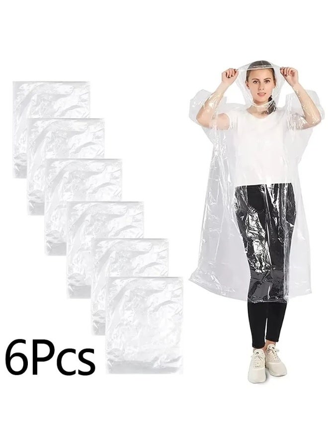 6-Pack Emergency Disposable Rain Ponchos for Adults – 100% Waterproof with Hood | Clear Lightweight Unisex Raincoats for Camping, Hiking & Travel, Transparent, One Size - Image 1